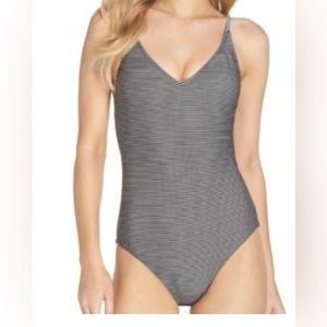 Chelsea28 Black & White Stripe One Piece Swimsuit Medium